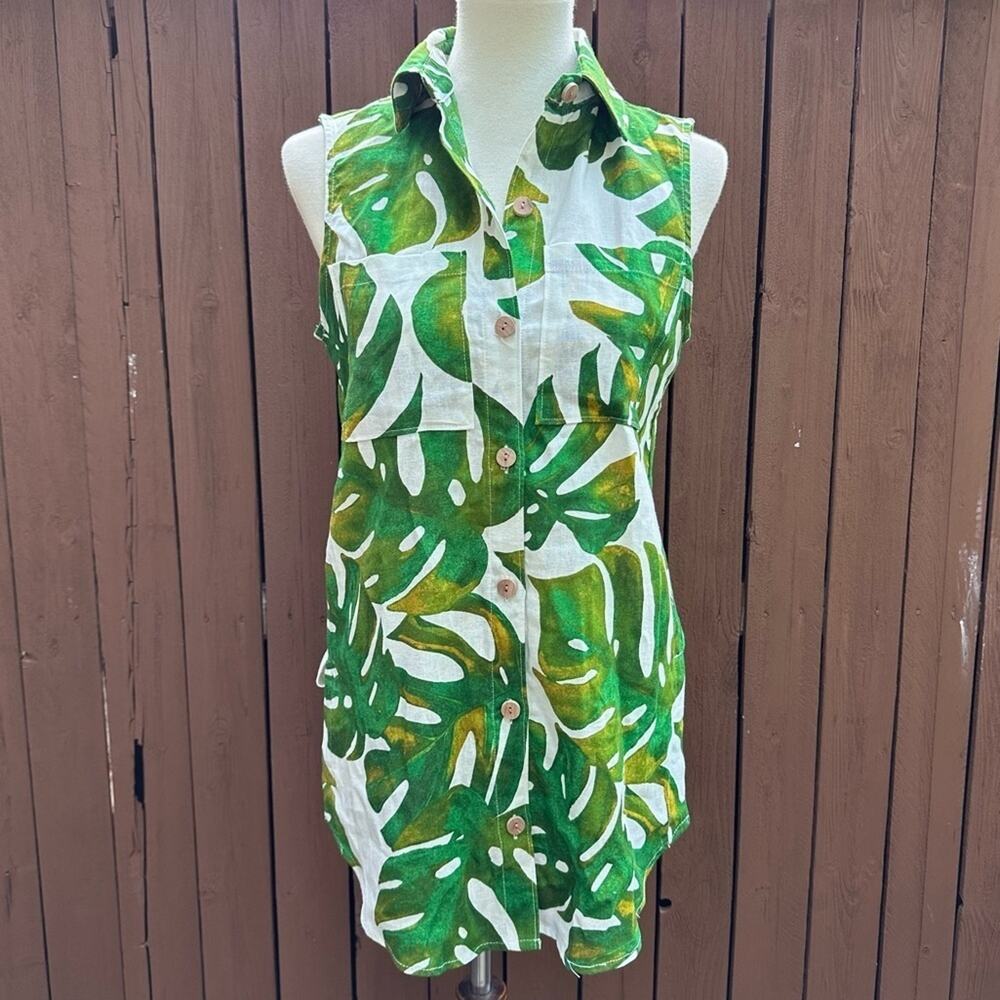 Joie | NWT Size XS Monstera Leaf Button Down Sleeveless Tunic